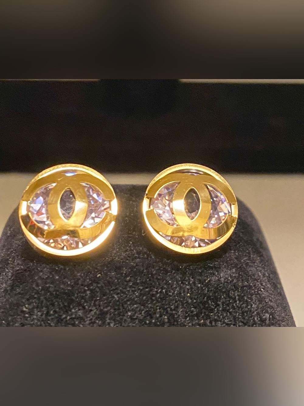 Fashion Jewelry 14K Gold Plated Crystal Logo-C-C Luxury Stud Earrings